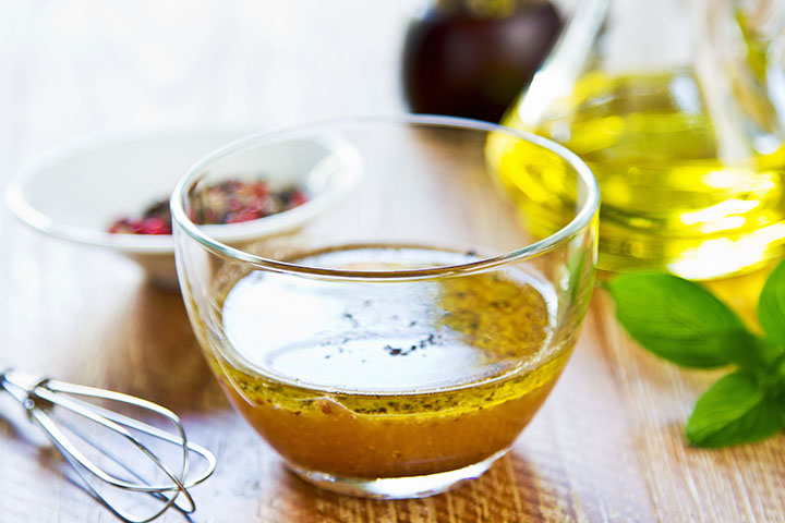 Bowl of olive oil and lemon juice